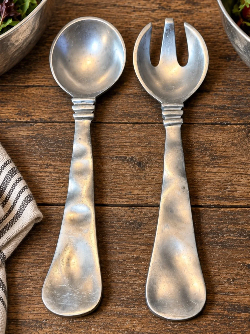 MCM Vintage Indian Metal Salad Servers – Spoon & Fork Serving Set